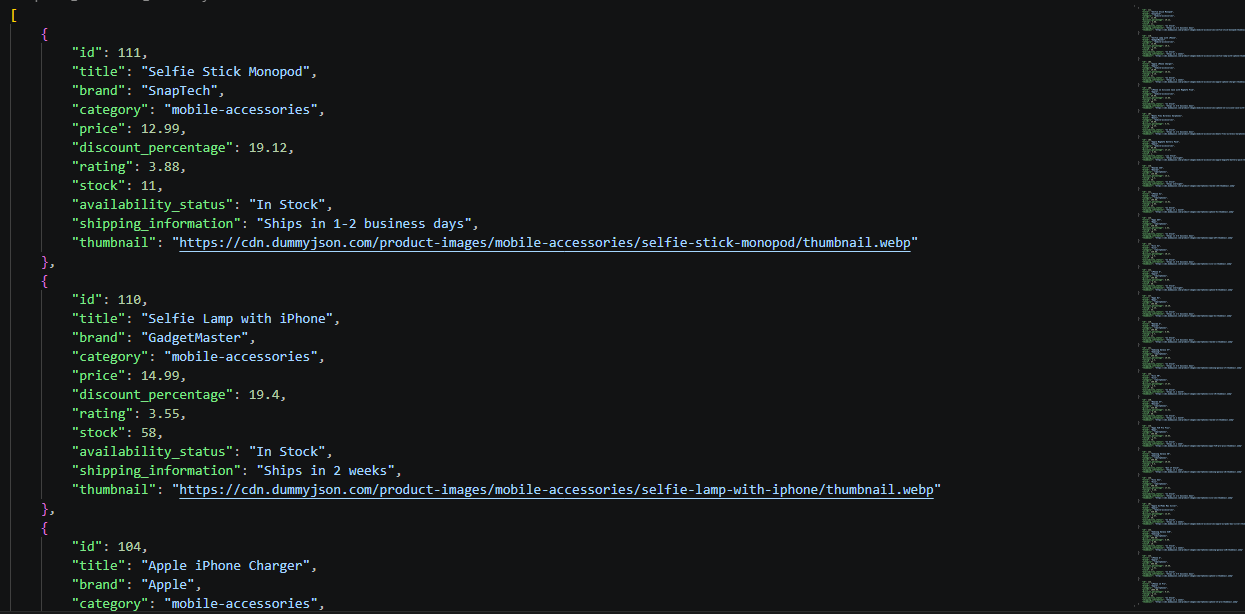 Structured JSON product output