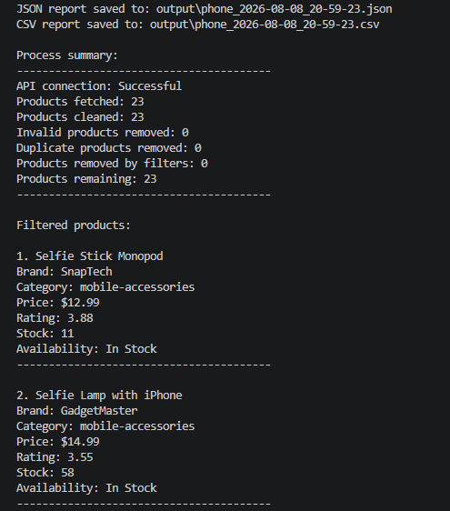 E-Commerce collector terminal output